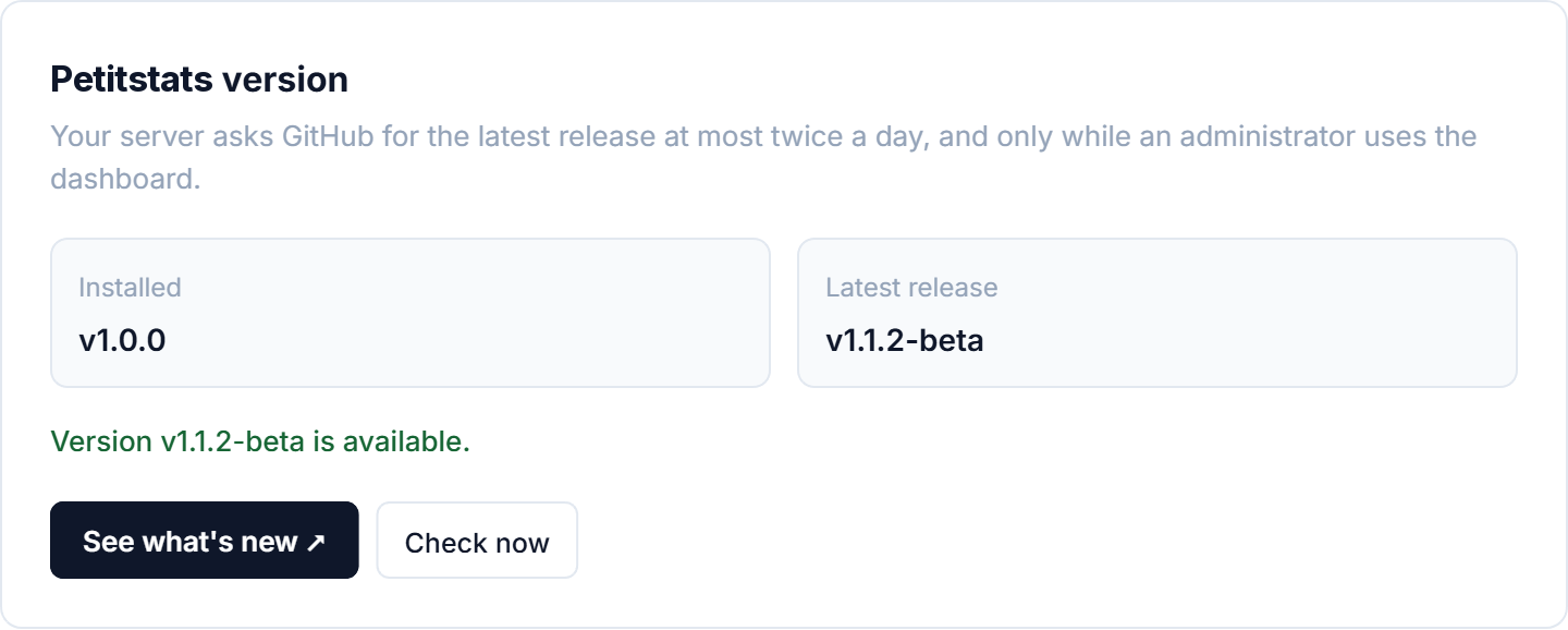 Settings → Updates, showing that a new version is available